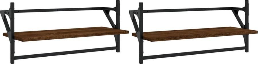 VidaXL Wandschappen Bruin Eiken Set van 2 65x25x30 cm Wanddecoratie Woonaccessoires Houten Wandplanken Opbergruimte Muuropslag