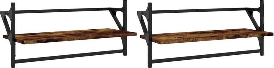 VidaXL Wandschappen Gerookt Eiken Set van 2 Zwevende Wandplanken Houten Wanddecoratie Wandkasten Bergruimte Opslagmogelijkheden