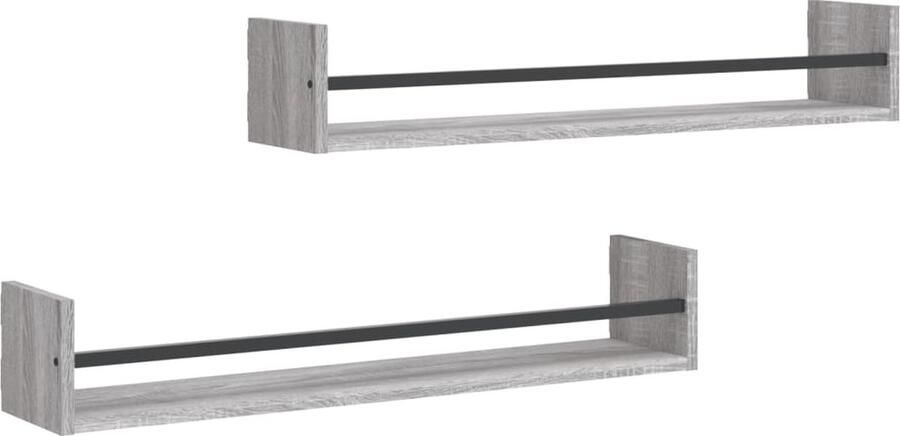 VidaXL Wandschappen Grijs Sonoma 80x16x14 cm 2 stuks Zwevende Wandenplanken Houten Wanddecoratie Wandopbergers Grijze Wandkasten Salon Meubilair