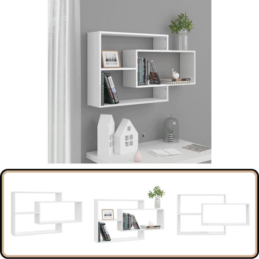 VidaXL Wandschappen Hoogglans Wit 104x20x58 5 cm Wanddecoratie Hangend Rek Opslagruimte Wit Meubilair Houten Wandplank