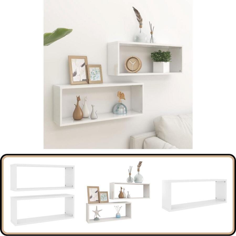 VidaXL Wandschappen Hoogglans Wit 60x15x23 cm Wanddecoratie Wandplanken Opslagoplossing Keukenaccessoires Woonkamer Accessoires