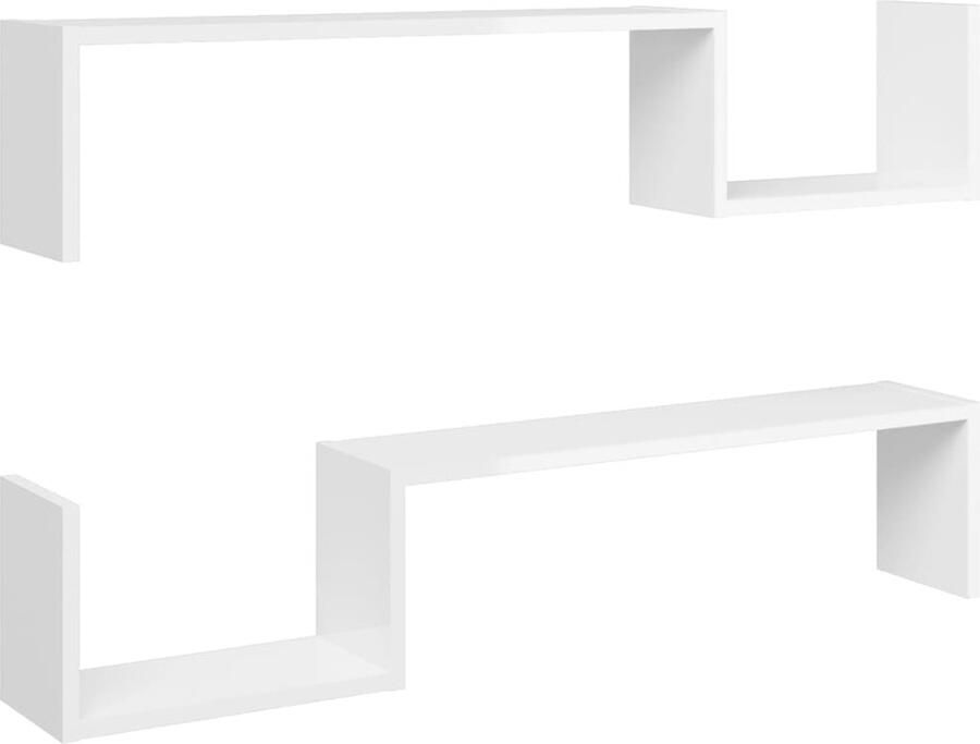 VidaXL Wandschappen Hoogglans Wit Set van 2 Wandplanken Houten Plank Woonaccessoires Badkamerkastje Salontafel