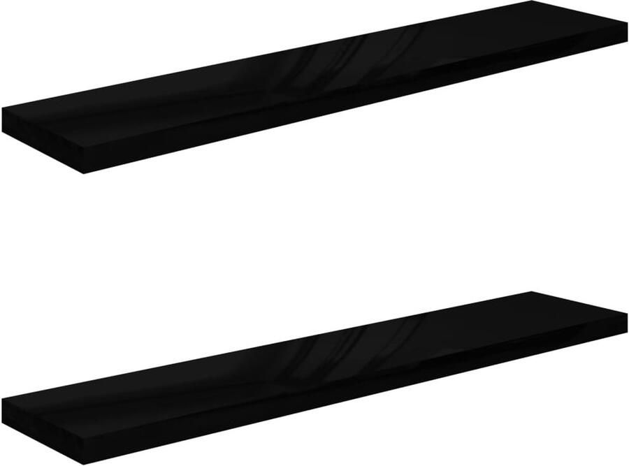 VidaXL Wandschappen Hoogglans Zwart 120 cm Set van 2 Wandplank Zwevende Plank Zwarte Wandplank Mdf Wandplank Metalen Wandplank