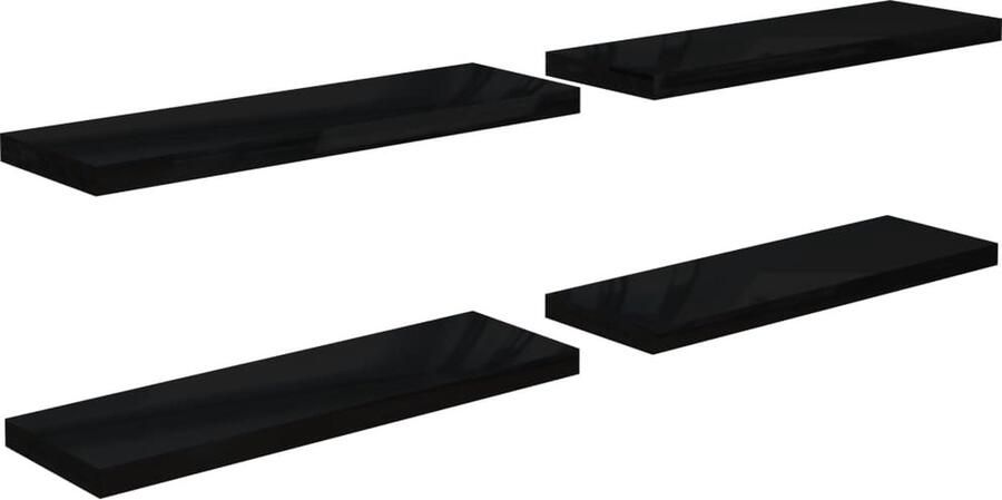 VidaXL Wandschappen Hoogglans Zwart Set van 4 Wandplank Zwevende Wandplank Wandendecoratie Opslagoplossing Woonaccessoires