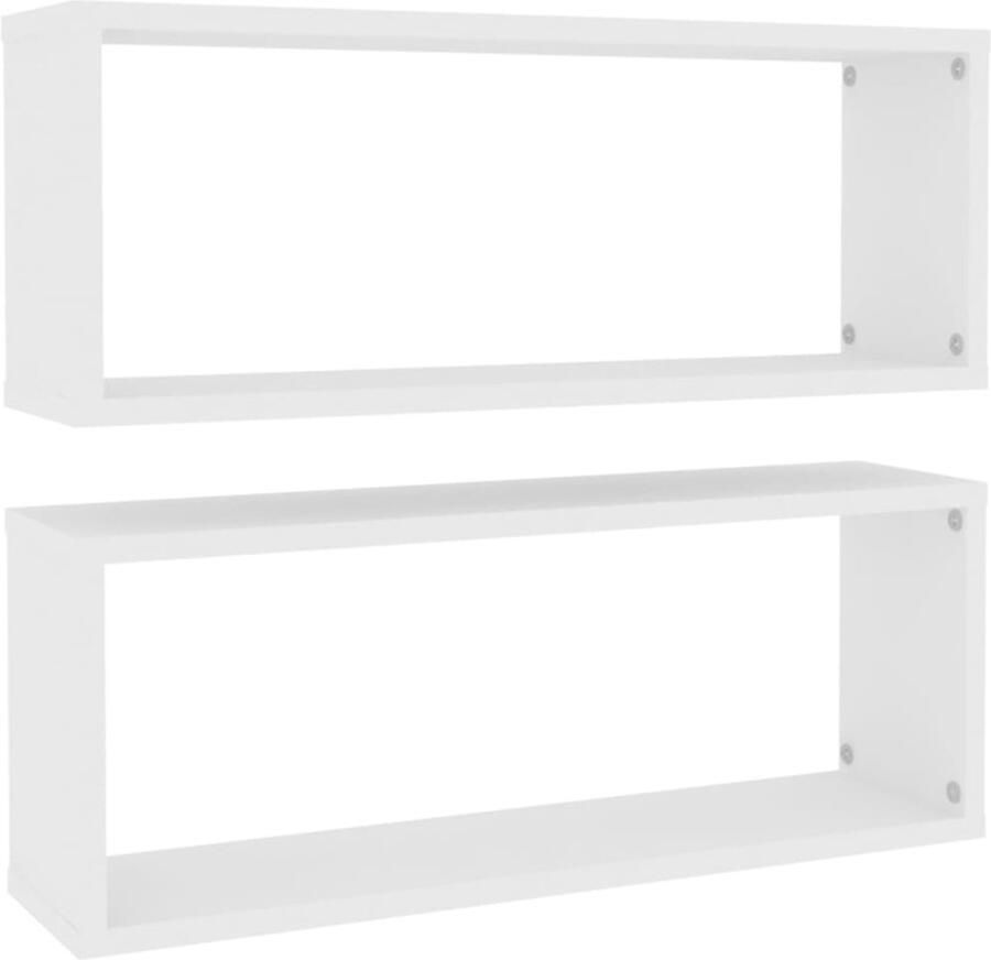 The Living Store Wandschappen kubus 2 st 60x15x23 cm bewerkt hout wit Wanddecoratie Wandplanken Houten Wandplanken Opslagoplossing Woondecoratie