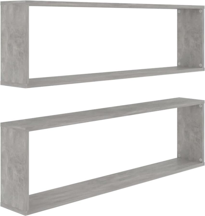 VidaXL Wandschappen Kubus 2 stuks 100x15x30 cm Betongrijs Wandplank Houten Plank Bergruimte Woonaccessoires Badkamer Accessoires