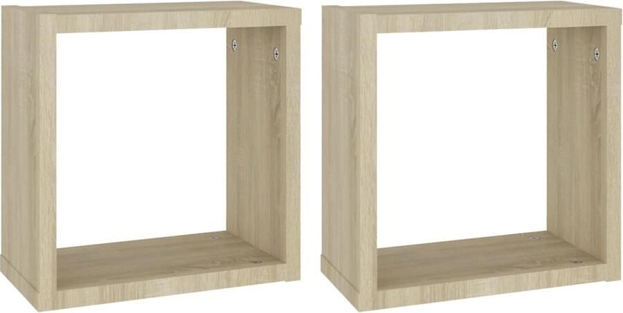 VidaXL Wandschappen Kubus 2 stuks Sonoma Eiken Wanddecoratie Houten Wandplank Kubusschrankje Salon Meubilair Badkamer Accessoires