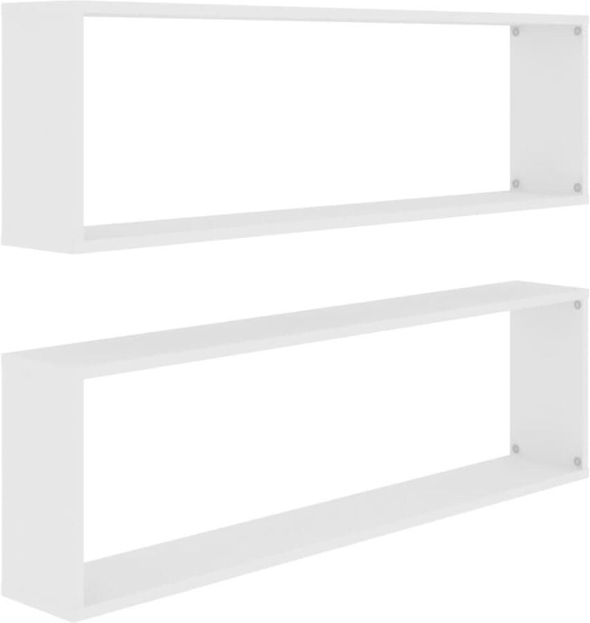 VidaXL Wandschappen Kubus 2 stuks Wit 100x15x30 cm Wanddecoratie Houten Wandplank Opbergkast Woonaccessoires Witte Kast