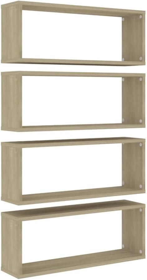 VidaXL Wandschappen kubus 4 st 60x15x23 cm bewerkt hout sonoma eiken Wandschap Wandschappen Wandplank Wandplanken