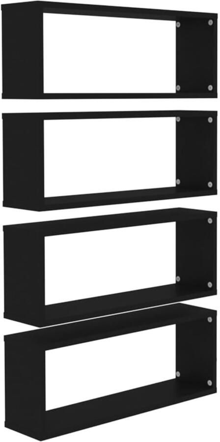 VidaXL Wandschappen kubus 4 st 60x15x23 cm bewerkt hout zwart Wandschap Wandschappen Wandplank Wandplanken