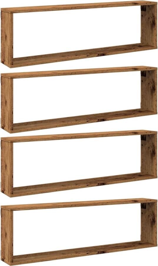 VidaXL Wandschappen Kubus 4 stuks 100x15x30 cm Hout Kubus Wandschappen Houten Wandplank Opbergwand Wanddecoratie Vintage Meubels
