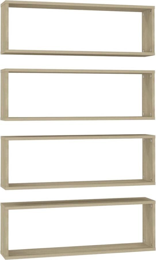 VidaXL Wandschappen Kubus 4 stuks Sonoma Eiken Wanddecoratie Kasten Houten Kastje Bergruimte Salontafel