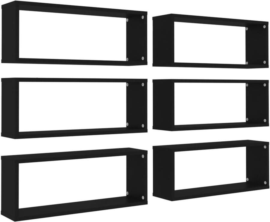 VidaXL Wandschappen Zwart Set van 6 Hout 60x15x23 cm Wandplanken Zwarte Wandplanken Houten Wandplanken Wanddecoratie Opslagoplossing