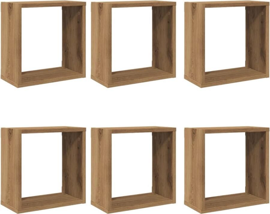 VidaXL Wandschappen Kubus 6 Stuks Artisan Eiken Wandplanken Houten Wandplank Opbergkast Kubus Plank Design Wandrek