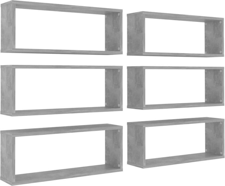 VidaXL Wandschappen Kubus 6 stuks Betongrijs Hout Wanddecoratie Wandplanken Opslagoplossing Houten Planken Betongrijs Meubilair