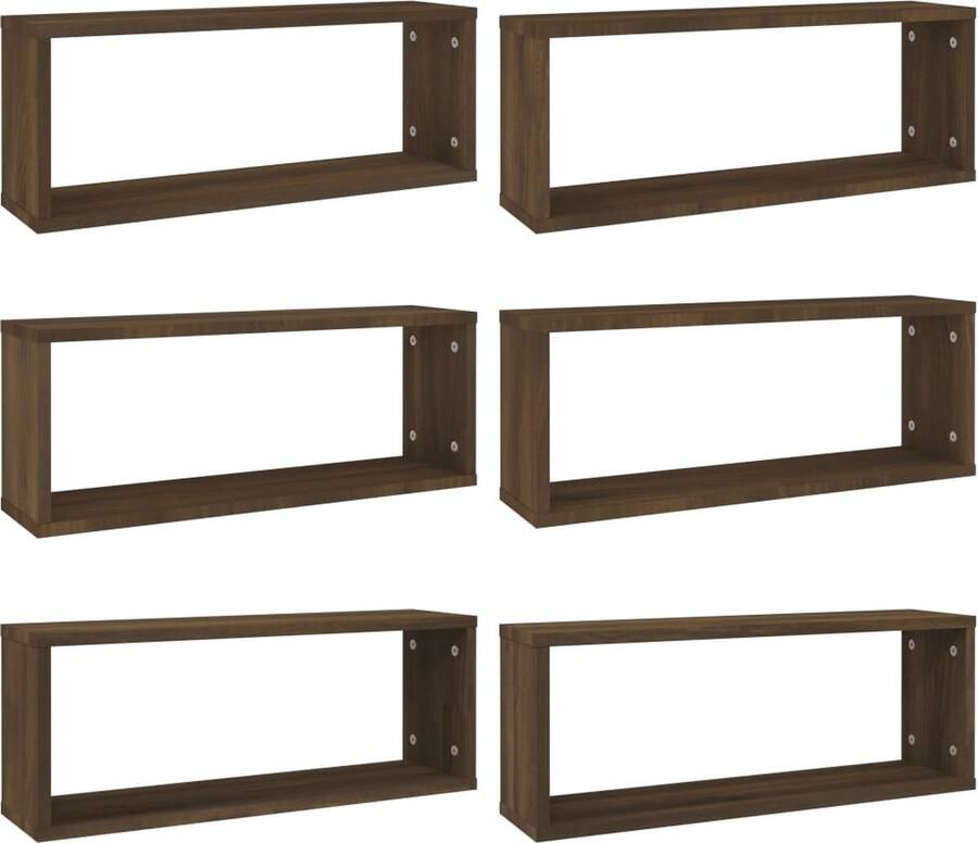 VidaXL Wandschappen Kubus 6 stuks Bruin Eiken Kubus Wandenplank Wandrek Houten Wandpaneel Bergruimte Kastje