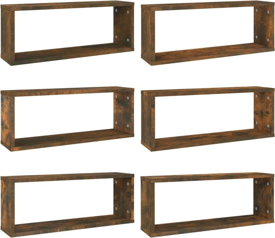 VidaXL Wandschappen Kubus 6 stuks Gerookt Eiken Kubus Wandenplank Houten Wandenplank Wanddecoratie Bergruimte Opbergkast