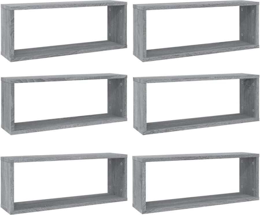 VidaXL Wandschappen Kubus 6 stuks Grijs Sonoma Kubus Wandschappen Houten Wandplank Grijze Wanddecoratie Opbergwand Woonaccessoires