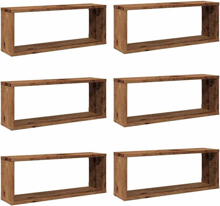VidaXL Wandschappen Kubus 6 stuks Oud Hout 60x15x23 cm Kubus Wandschappen Houten Wanddecoratie Opbergwand Wandplank Vintage Meubels