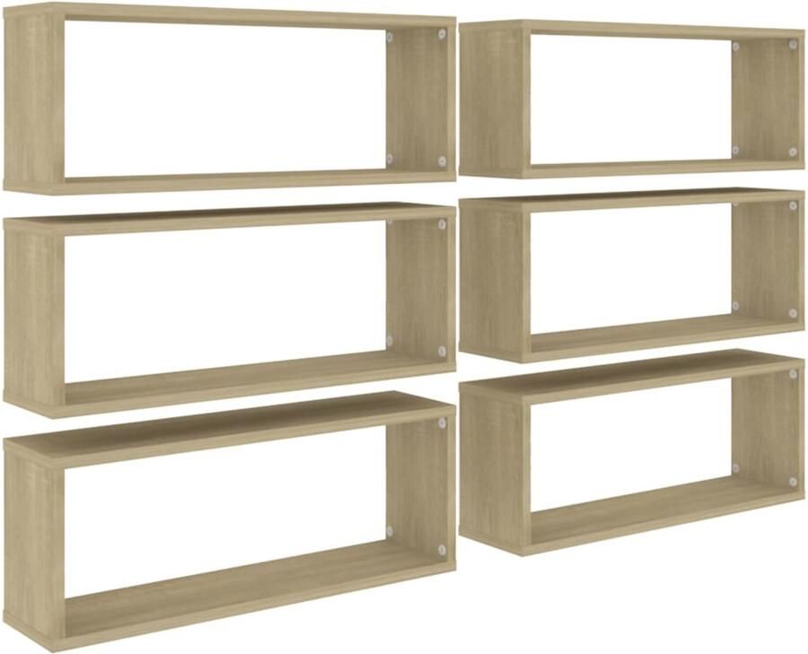 VidaXL Wandschappen Kubus 6 stuks Sonoma Eiken Wandplanken Sonoma Eiken Houten Planken Wanddecoratie Opslagoplossing