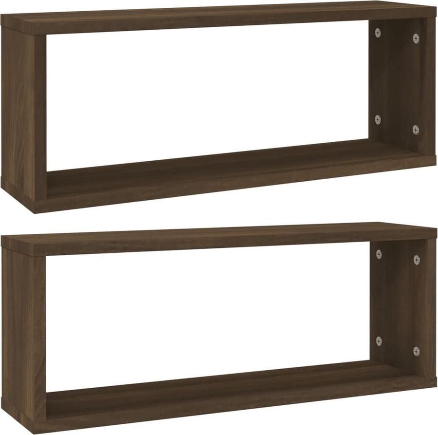 VidaXL Wandschappen Kubus 60x15x23 cm Bruin Eiken Kubuswandschap Wandplank Houten Wanden Bruine Eiken Meubels Opbergkast