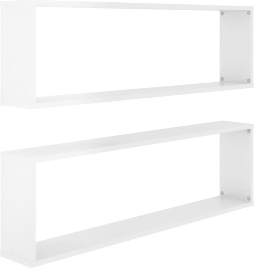 VidaXL Wandschappen Kubus Hoogglans Wit 2 Stuks Wanddecoratie Houten Wandplank Kubusschilderij Woonaccessoires Badkamerkastje