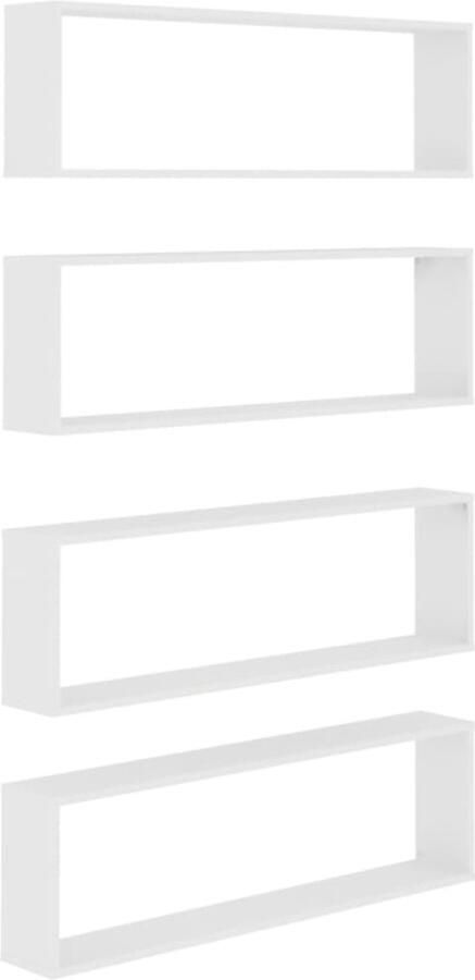 VidaXL Wandschappen kubus wit 4 stuks Wanddecoratie Houten Wandplank Opbergkast Woondecoratie Living Accessoires