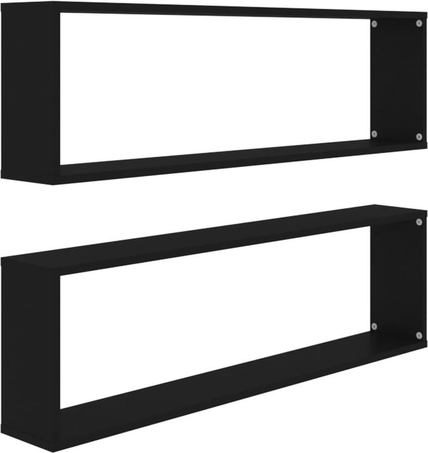 VidaXL Wandschappen Kubus Zwart Set van 2 Wanddecoratie Kasten Opbergkast Kubusschilderij Zwarte Kast
