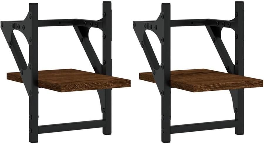 The Living Store Wandschappen met stangen 2 st 20x25x30 cm bruin eikenkleur Wanddecoratie Houten Wandplanken Woonaccessoires Bruine Meubels Opbergmogelijkheden