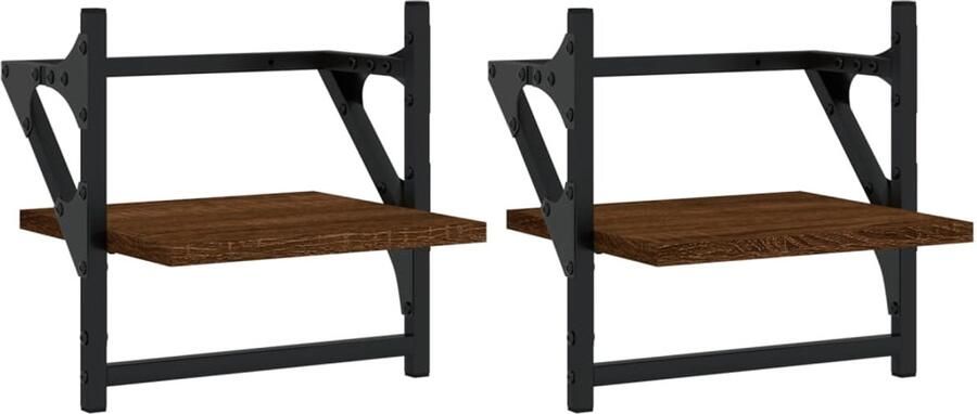 VidaXL Wandschap Wandschappen Wandplank Wandrek Wandschappen met stangen 2 st 30x25x30 cm bruin eikenkleur