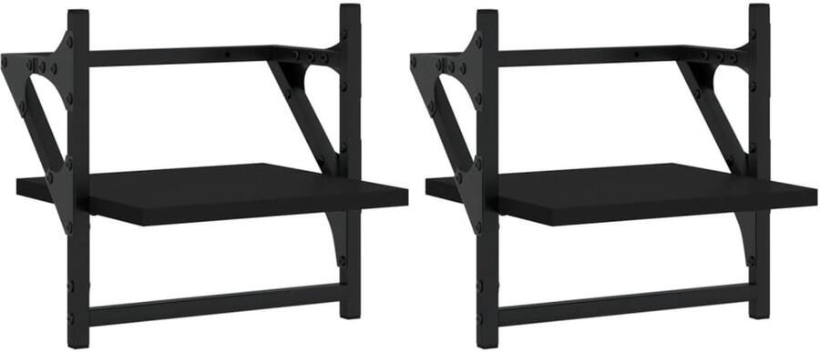 VidaXL Wandschappen 2 stuks Zwart 30x25x30 cm Zwevende Wandkast Zwarte Wanddecoratie Houten Wandplanken Metalen Wandrek Wandorganizer