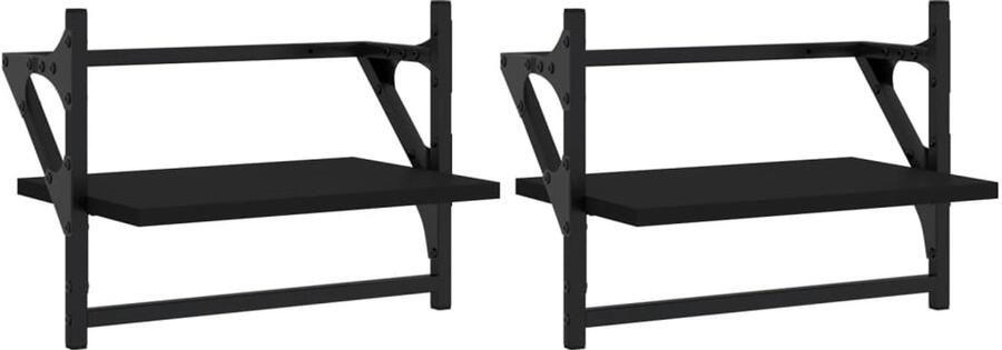 VidaXL Wandschappen Zwart 2 stuks 40x25x30 cm Zwevende Wanden Wandplanken Houten Wanddecoratie Zwarte Wandregels Stevige Wandkasten