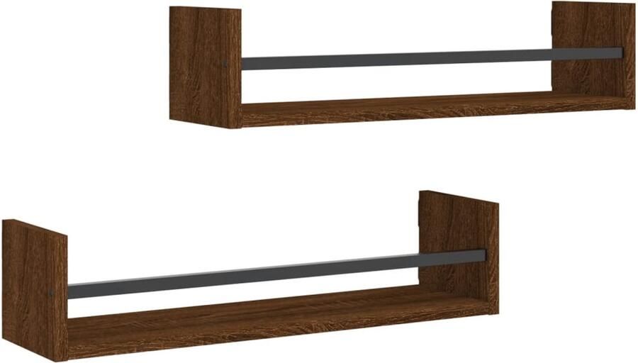 VidaXL Wandschappen met stangen 2 st 60x16x14 cm bruin eikenkleur Wandschap Wandschappen Wandplank Wandrek