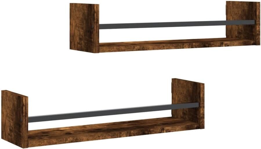 VidaXL Wandschappen Gerookt Eiken Set van 2 Zwevende Wanden Houten Wandplanken Wanddecoratie Bergruimte Badkamer Accessoires