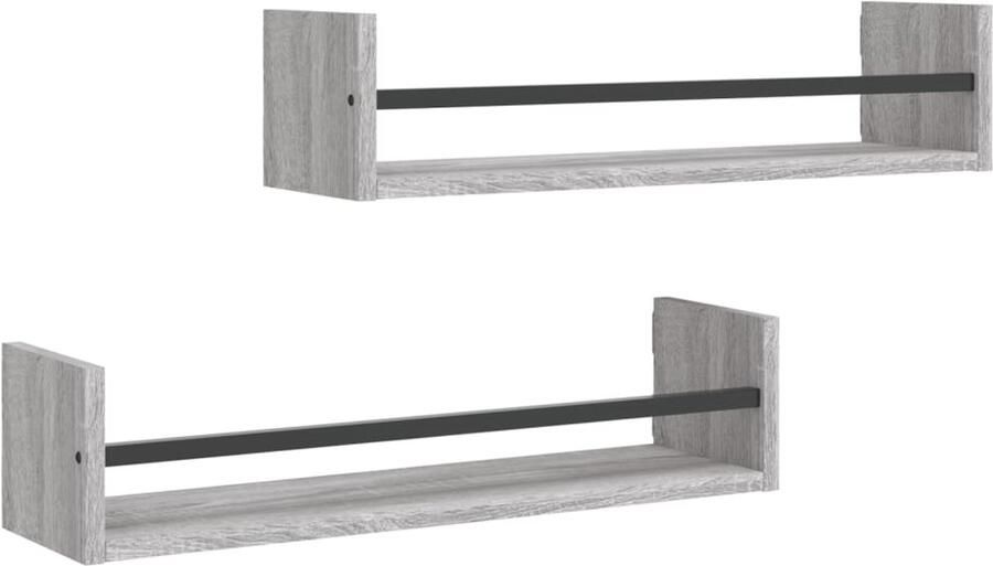 VidaXL Wandschappen met stangen 2 st 60x16x14 cm grijs sonoma Wandschap Wandschappen Wandplank Wandrek
