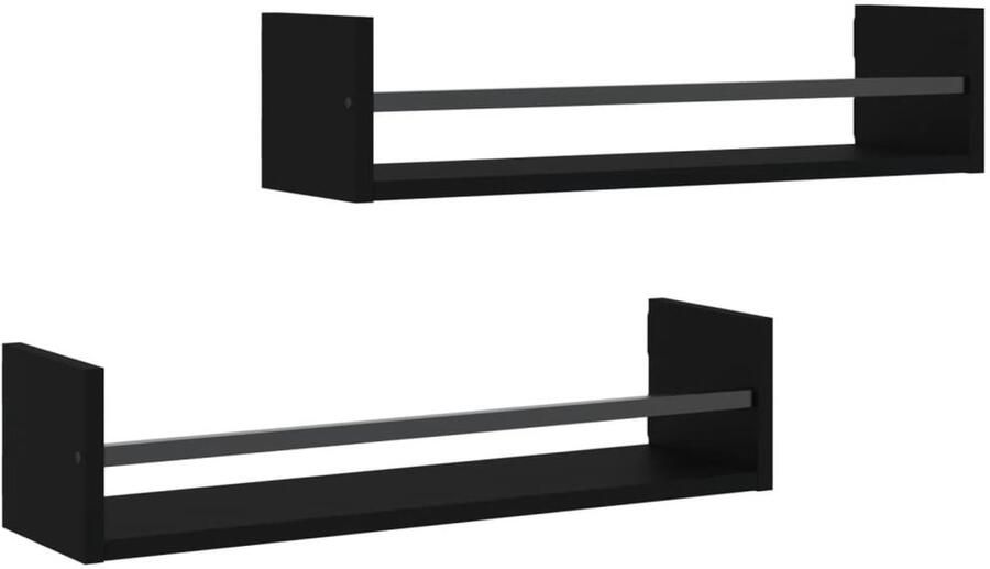 VidaXL Wandschappen Zwart Set van 2 Stuks Zwevende Wandenplanken Houten Wanddecoratie Wandopbergers Wandkasten Design Wandplanken