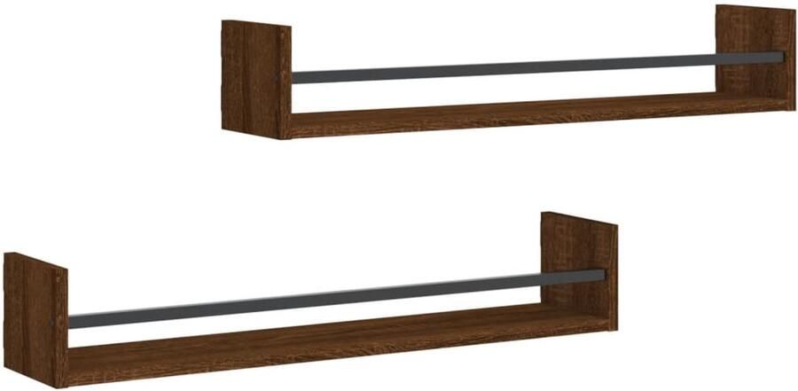 VidaXL Wandschappen 2 stuks Bruine Eikenkleur Zwevende Wandschappen Houten Wandplanken Wanddecoratie Opbergruimte Bruine Eiken Kleur