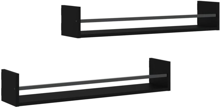 VidaXL Wandschappen met stangen 2 st 80x16x14 cm zwart Wandschap Wandschappen Wandplank Wandrek
