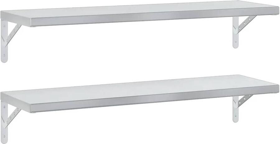 VidaXL Wandschappen Set 100x30 cm Roestvrij Staal Zwevende Wanddecoratie Wandplanken Roestvrijstalen Wandopbergingsysteem Ruime Opslagwand Minimalistisch Wanddesign
