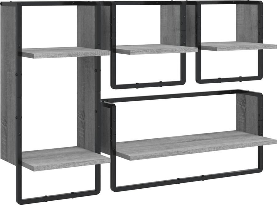 VidaXL Wandschappen Set 4-delig Grijs Sonoma Eiken Zwevende Wandplanken Houten Wanddecoratie Grijze Wandkasten Opbergwand Salon Meubels