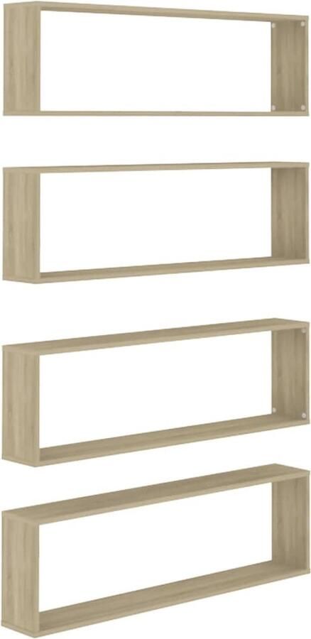 VidaXL Wandschappen set 4 st Sonoma Eiken Wanddecoratie Houten Wandplank Kubusschrankje Salon Meubilair Badkamer Accessoires