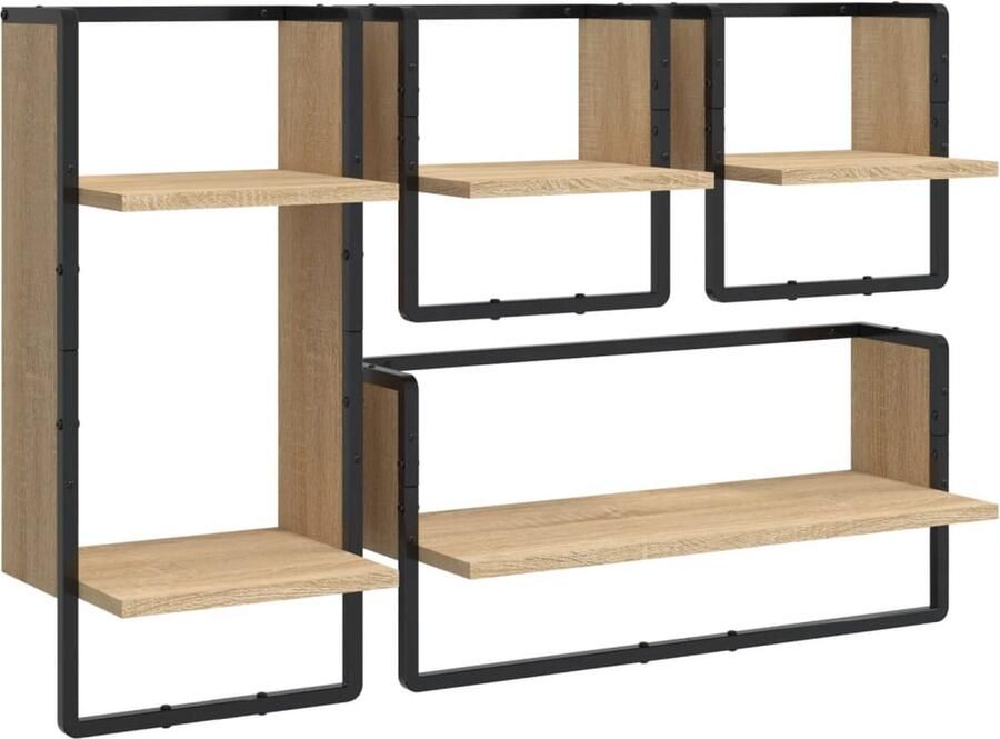 VidaXL Wandschappen Set Hout Sonoma Eiken 4-delig Wanddecoratie Wandplanken Houten Wandopbergen Sonome Eiken Meubels Salontafel Accessoires