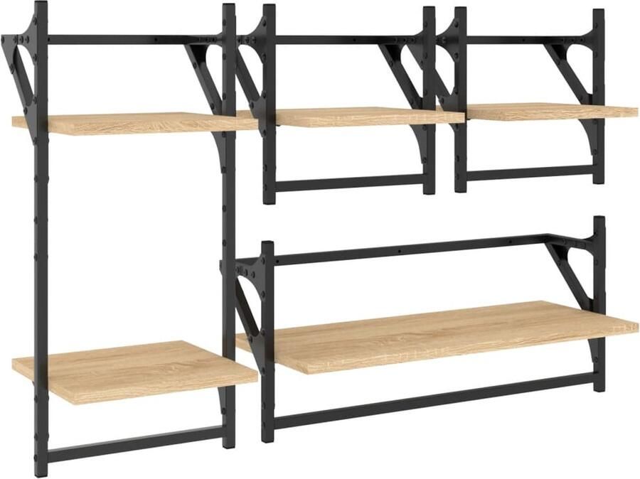 VidaXL Wandschappen Set Sonoma Eiken 4 Delig Wanddecoratie Wandopbergers Houten Wandplanken Sonome Eiken Meubels Woonaccessoires