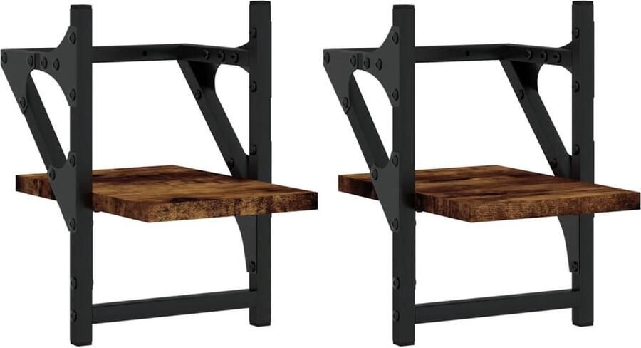 VidaXL Wandschappen Set van 2 Gerookt Eiken 20x25x30 cm Wanddecoratie Woonaccessoires Houten Wandplanken Opbergruimte Muurschilderij