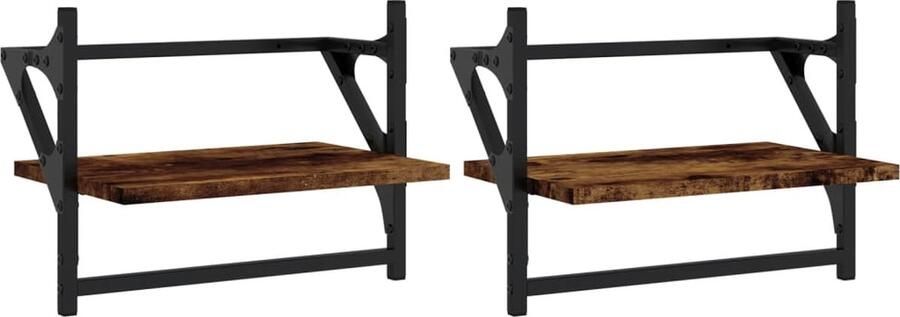 VidaXL Wandschappen Set van 2 Gerookt Eiken 40 cm Wanddecoratie Houten Wandplank Woonaccessoires Opslagmogelijkheden Design Wandplank