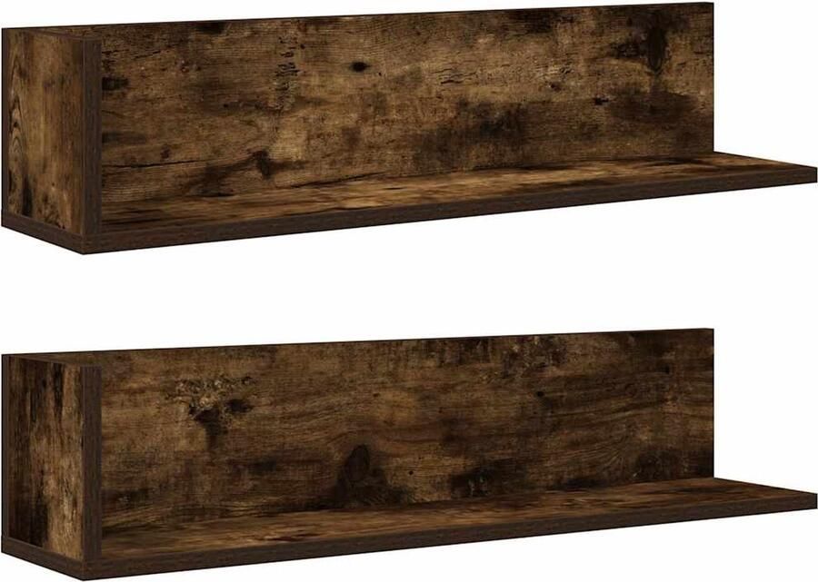 VidaXL Wandschappen Set van 2 Gerookt Eiken Wandplank Houten Plank Opbergplank Zwevende Plank Decoratief Item