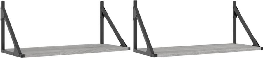 The Living Store Wandschappen 2 st 60x25x25 5 cm bewerkt hout grijs sonoma eiken Wandplankje Wanddecoratie Houten Wandplank Grijze Wandplank Sonome Eiken