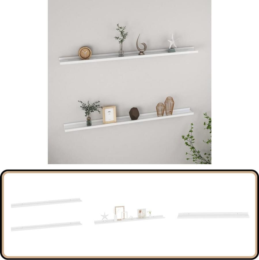 VidaXL Wandschappen Set van 2 Hoogglans Wit Wandplank Hangplankje Opslagruimte Woonaccessoires Mdf Wanddecoratie