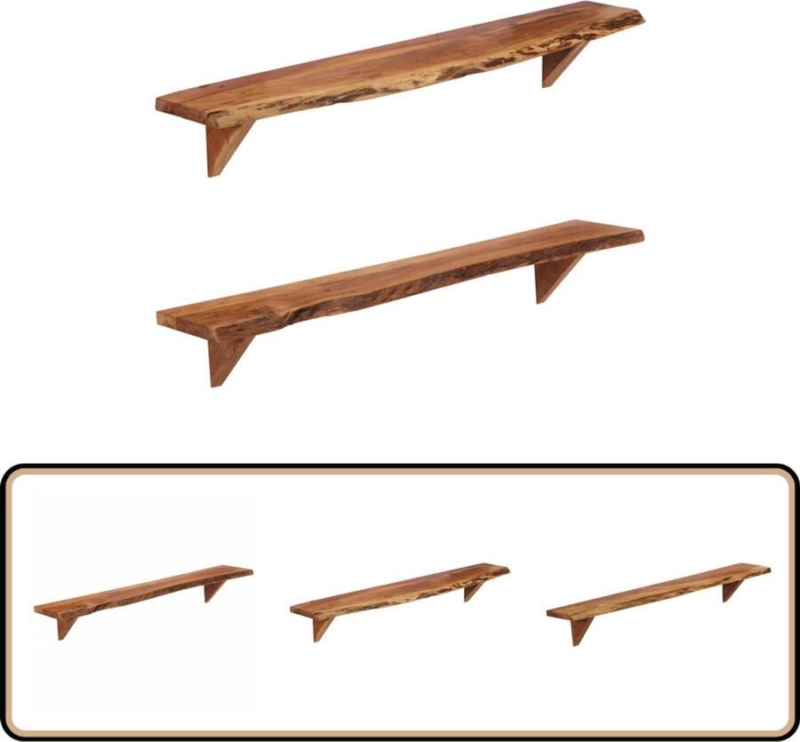 VidaXL Wandschappen set van 2 massief acaciahout Wandplanken Houten Wandrek Vintage Wanddecoratie Rustic Style Badkamer Accessoires