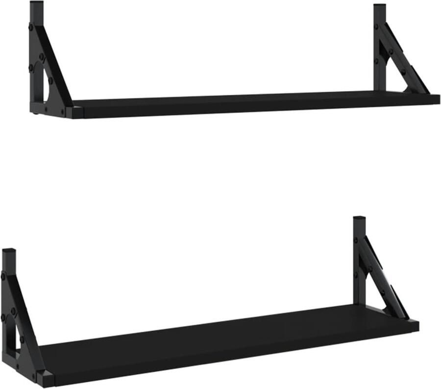 VidaXL Wandschappen Set van 2 Zwart 60 cm Wanddecoratie Wandplankje Woonaccessoires Opslagmogelijkheden Houten Wandrek